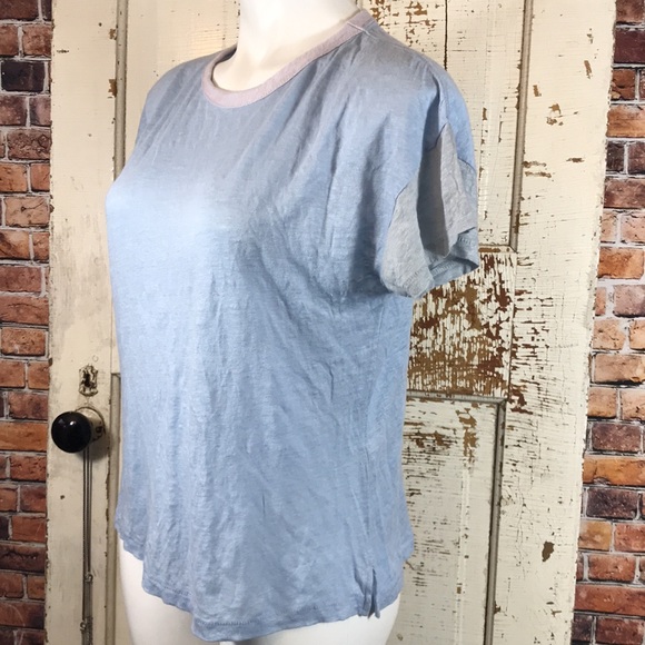 🍄 Rag & Bone Payton Blue Linen Color Block T-Shirt - Picture 4 of 9